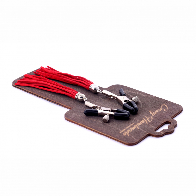 Зажимы-прищепки на соски "Crazy Handmade" с красными кисточками из замши 